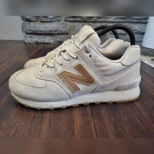 New Balance 574 Beige Gray Low Top Sneakers Womens 8 Casual